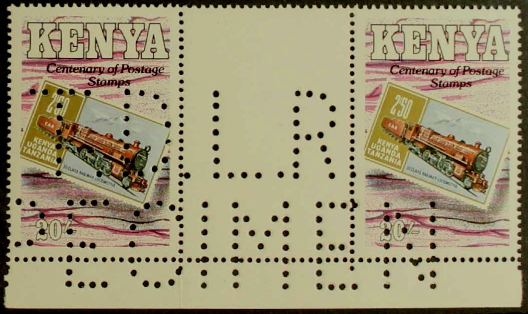 Stamps perforated TDLR/SPECIMEN - Kenya 1990 Stamp Centenary Locomotive 20s
